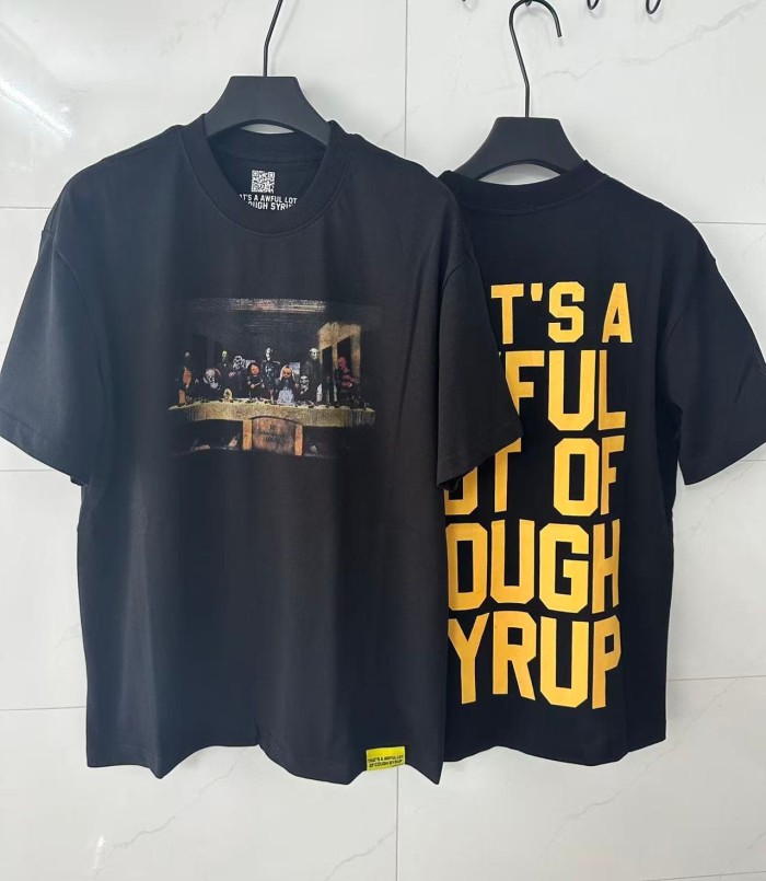The Last Supper Hip Hop Rapper Group Remake Painting Front Large Bold Yellow Block Letter Slogan Print Tee 29303902