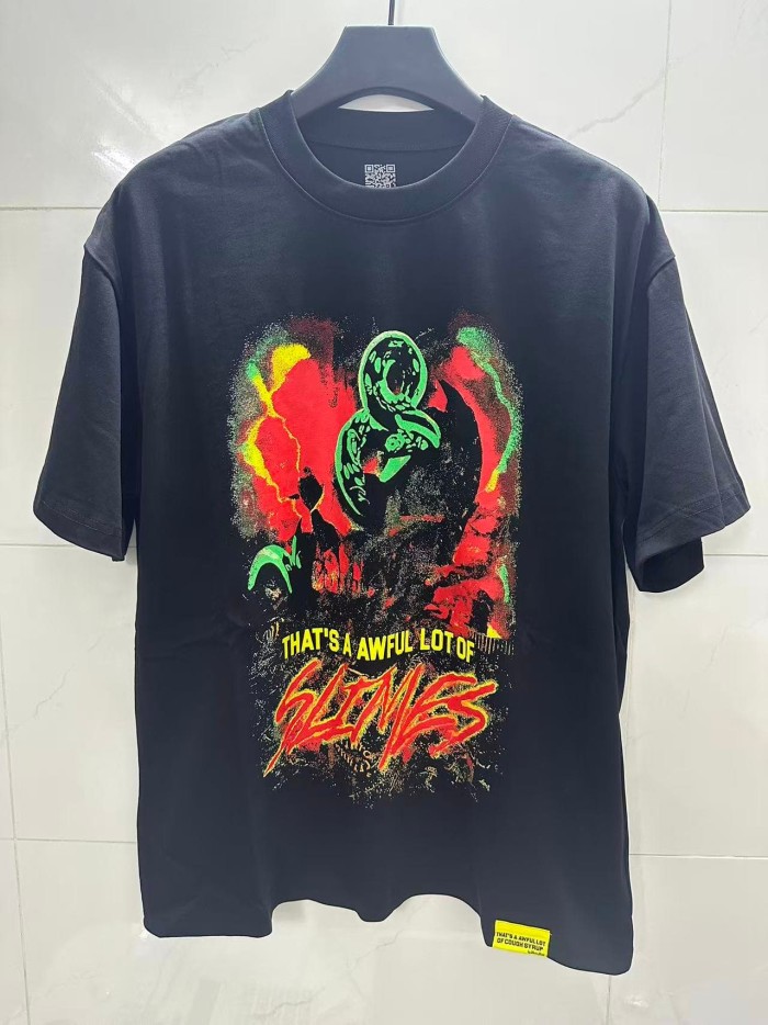 Halo Snake Graffiti Front Two Layer Typography Bright Yellow Bold Block Letter Slimes Script Print Tee 29303916