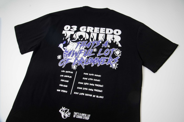 03 Greedo Tour Drip Font Purple Tint Portrait Front Concert City Venue Schedule Text Print Tee 29303881