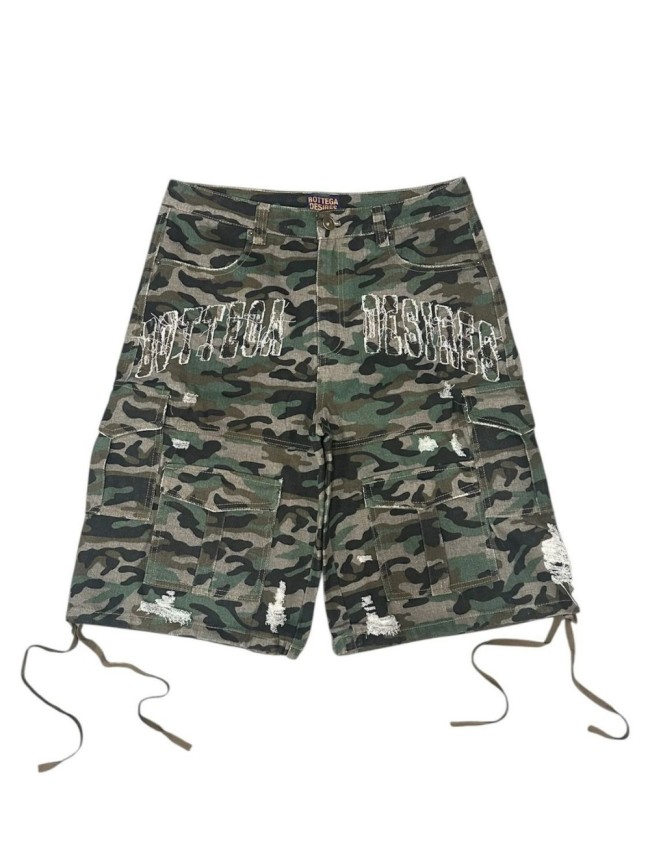 Large Pocket Line Embroidery Streamer Seven-Point Denim Shorts 29303962