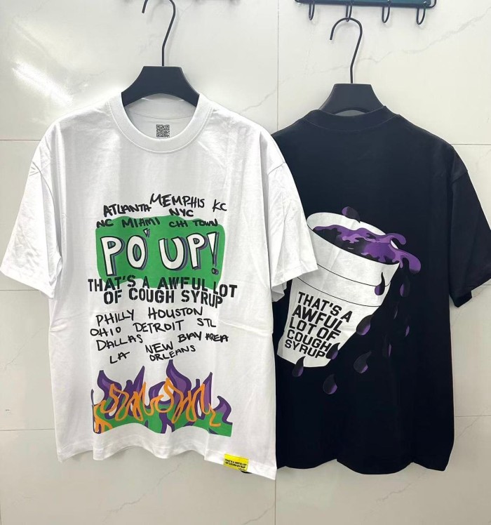 PO' UP US City Name List Green Box Text Gradient Flame Front Purple Syrup Dripping Disposable Cup Print Tee 2 colors 29303911