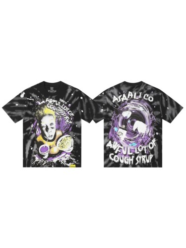 Trippy Purple Liquid Splash Vortex Graphic Two Sided Print Black Spiral Tie Dye Unisex Tee 29303783