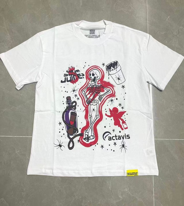 Red Neon Outline Skeleton Cupid Angel Actavis Cough Syrup Bottle Spider Multi Element Combo Graphic Tee 29303909