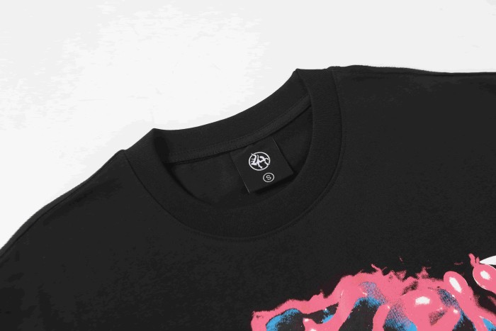 Horror Teeth Portrait Print Back Irregular Flame Circle Demon Logo Double Sided Print Tee 2 colors 29304000