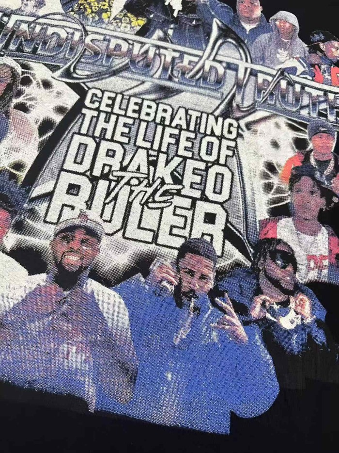 Rapper Collage Portrait Tribute Drakeo The Ruler Undisputed Truth Gothic Letter Text Single Side Print Tee 29303792