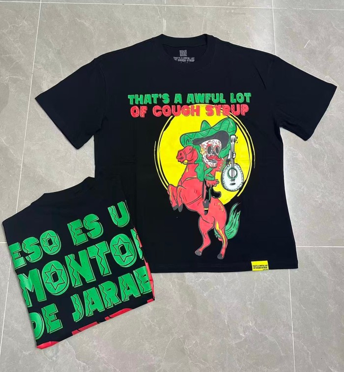 Day Of The Dead Mariachi Skeleton Horse Rider English Spanish Slogan Double Sided Print Tee 2 colors 29303796