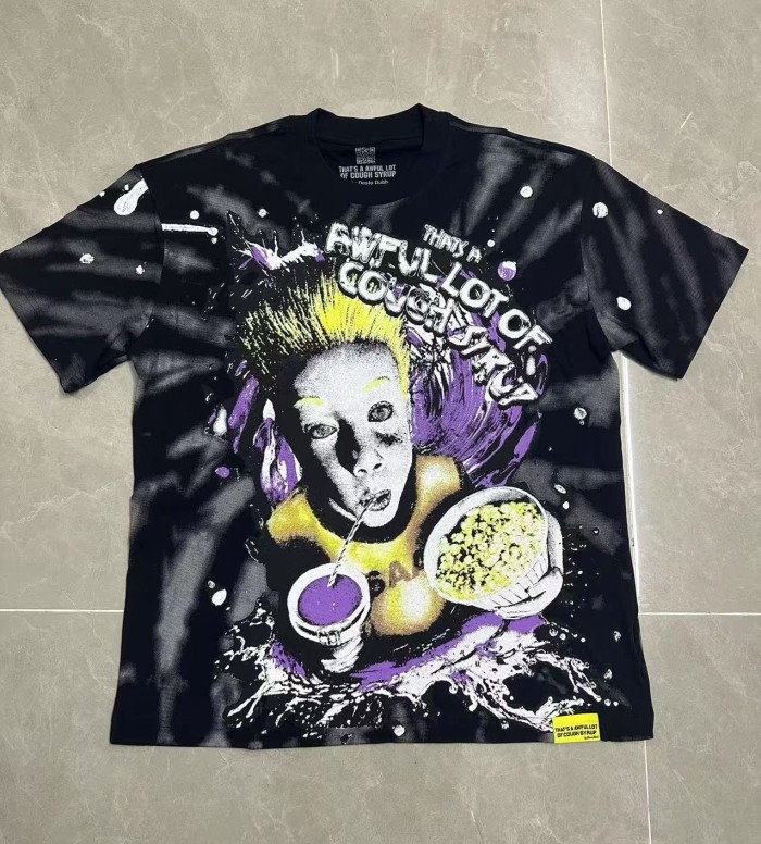 Trippy Purple Liquid Splash Vortex Graphic Two Sided Print Black Spiral Tie Dye Unisex Tee 29303783