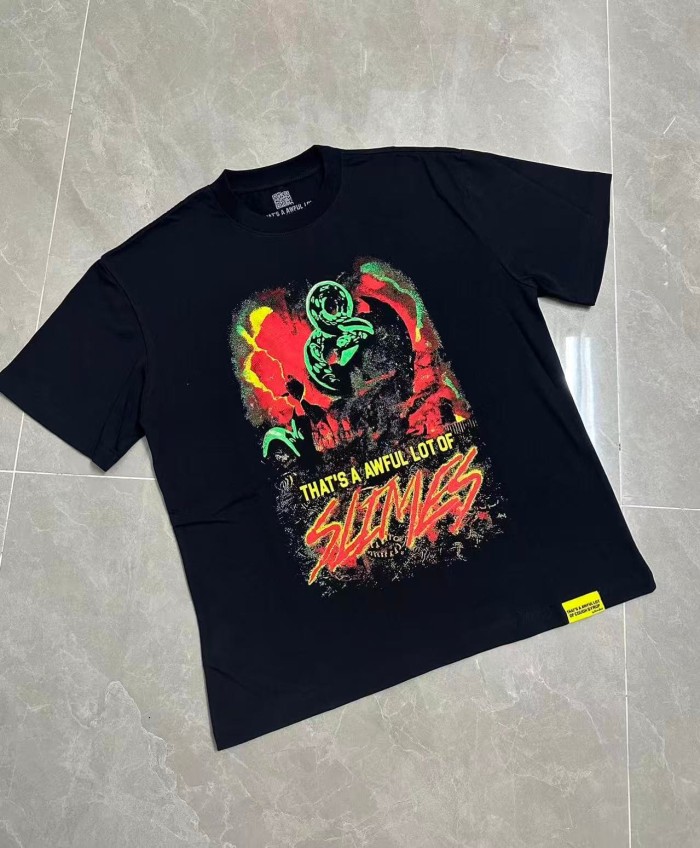 Halo Snake Graffiti Front Two Layer Typography Bright Yellow Bold Block Letter Slimes Script Print Tee 29303916