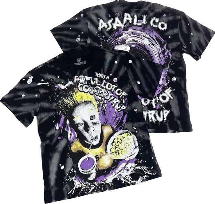 Trippy Purple Liquid Splash Vortex Graphic Two Sided Print Black Spiral Tie Dye Unisex Tee 29303783