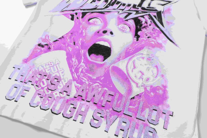 Screaming Horror Portrait Distressed Bottom Text Front Pink Circular Ring Demon Silhouette Graphic Print Tee 2 colors 29303988
