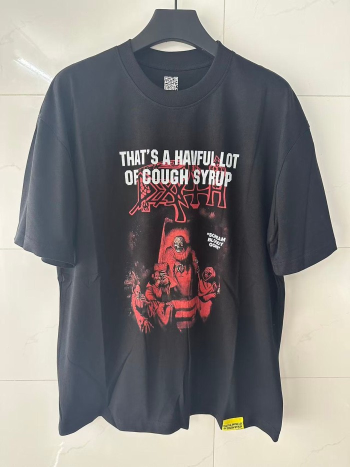 Red Hue Grim Reaper Group Portrait Gothic Death Letter Front Large Orange Bold Block Slogan Print Tee 29303887