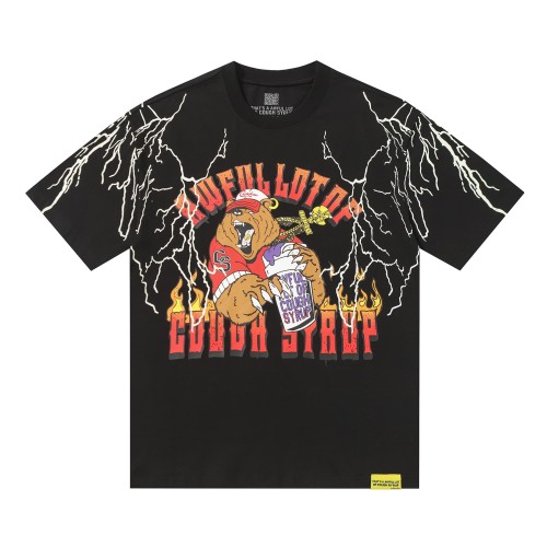 Bear Holding Syrup Cup Flame Outline Arch Letter Front Orange Red Gradient 3D Block Letter Slogan Print Tee 29303918