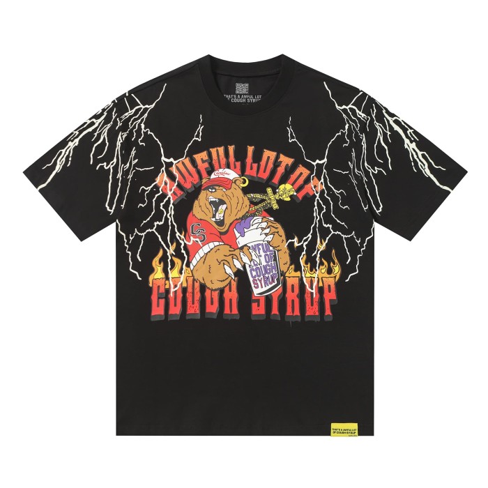 Bear Holding Syrup Cup Flame Outline Arch Letter Front Orange Red Gradient 3D Block Letter Slogan Print Tee 29303918