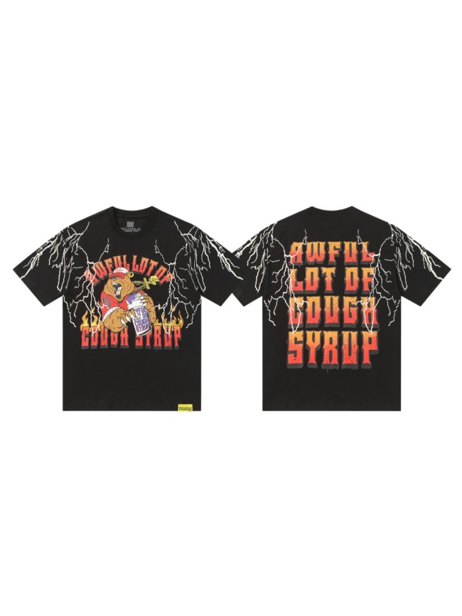 Bear Holding Syrup Cup Flame Outline Arch Letter Front Orange Red Gradient 3D Block Letter Slogan Print Tee 29303918