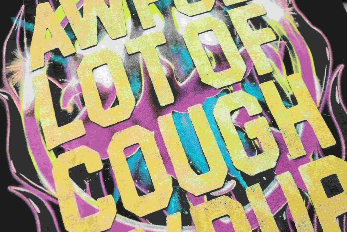 Neon Gradient Skull Syrup Cup Yellow Block Letter Flame Border Slogan Double Sided Print Tee 2 colors 29303958