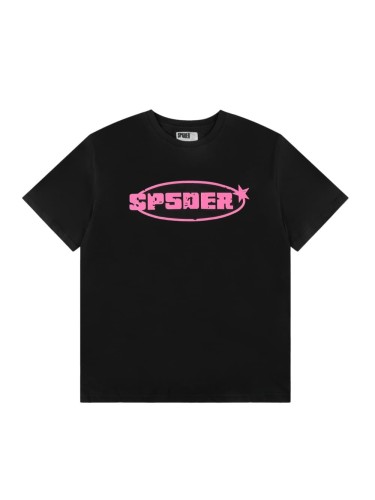 Hot Pink Letter Inside Oval Outline Five Point Star Accent Front Single Chest Print T-Shirt 29304180