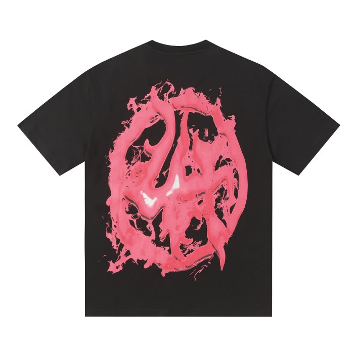 Horror Teeth Portrait Print Back Irregular Flame Circle Demon Logo Double Sided Print Tee 2 colors 29304000