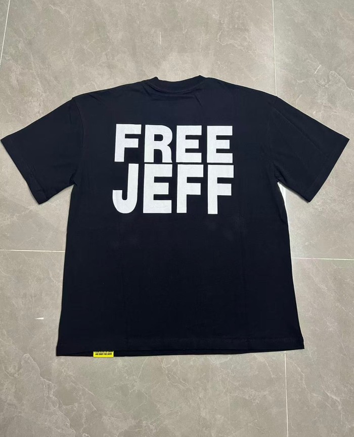 Jesus Crucifix Portrait Front Large Bold Block Letter FREE JEFF Back Double Sided Print Tee 29303891