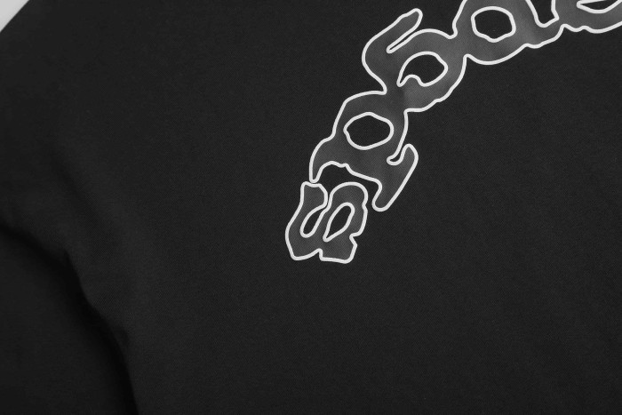 Arch Curved Layout Rounded Bubble Script Letter White Outer Outline Single Chest Front Print T-Shirt 29304222