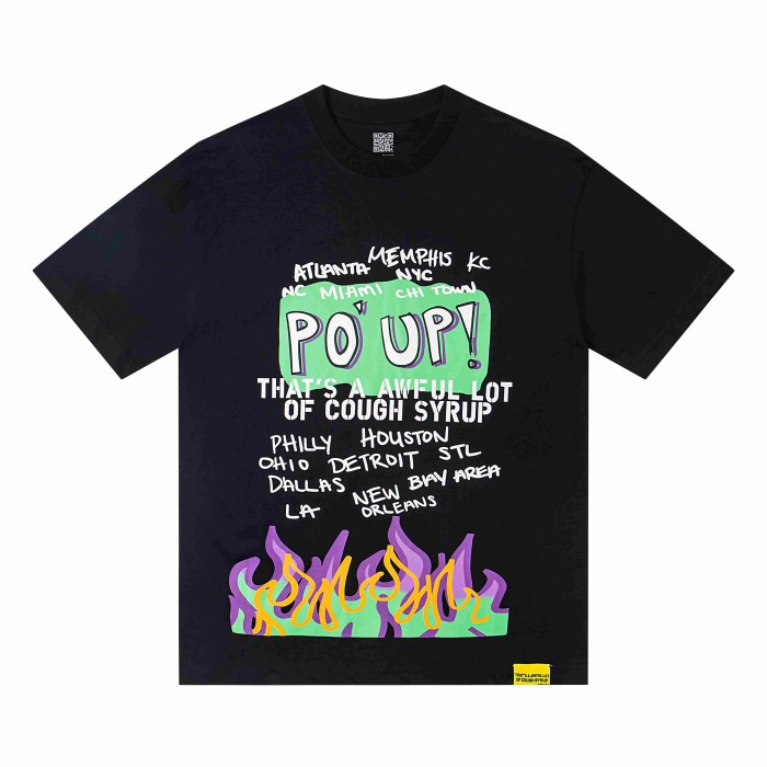 PO' UP US City Name List Green Box Text Gradient Flame Front Purple Syrup Dripping Disposable Cup Print Tee 2 colors 29303911