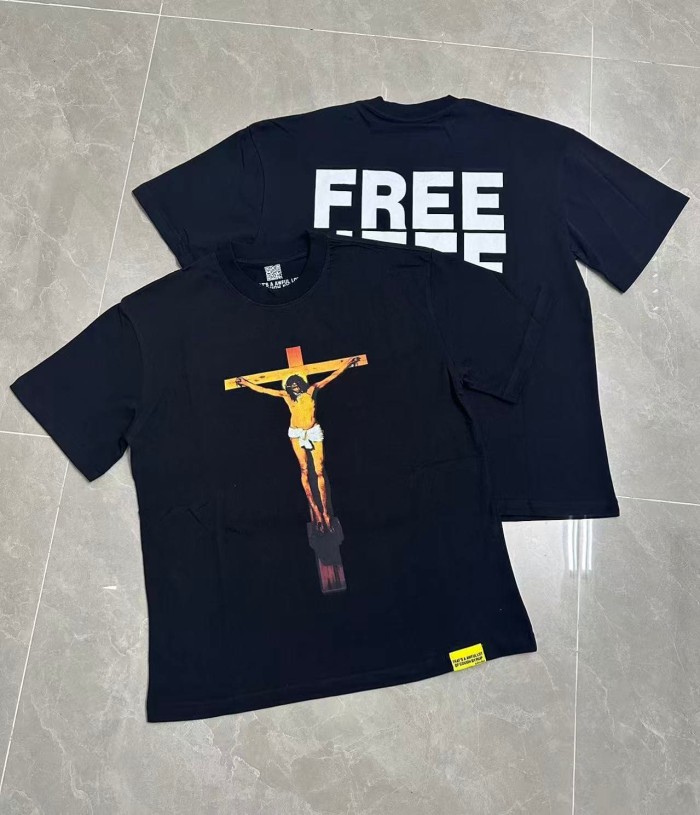 Jesus Crucifix Portrait Front Large Bold Block Letter FREE JEFF Back Double Sided Print Tee 29303891