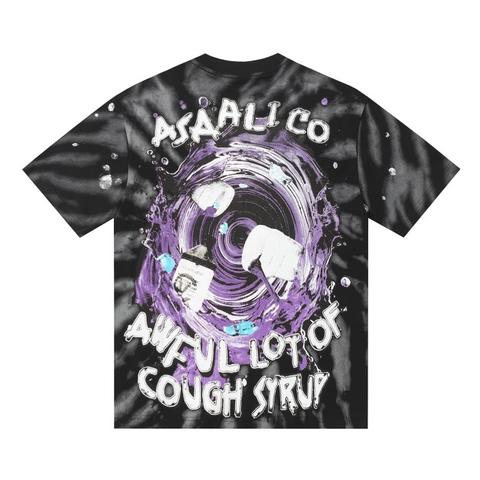 Trippy Purple Liquid Splash Vortex Graphic Two Sided Print Black Spiral Tie Dye Unisex Tee 29303783