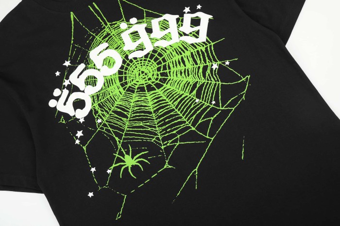 Neon Green Spider Web 555 999 Number Graphic T-Shirt 29304218