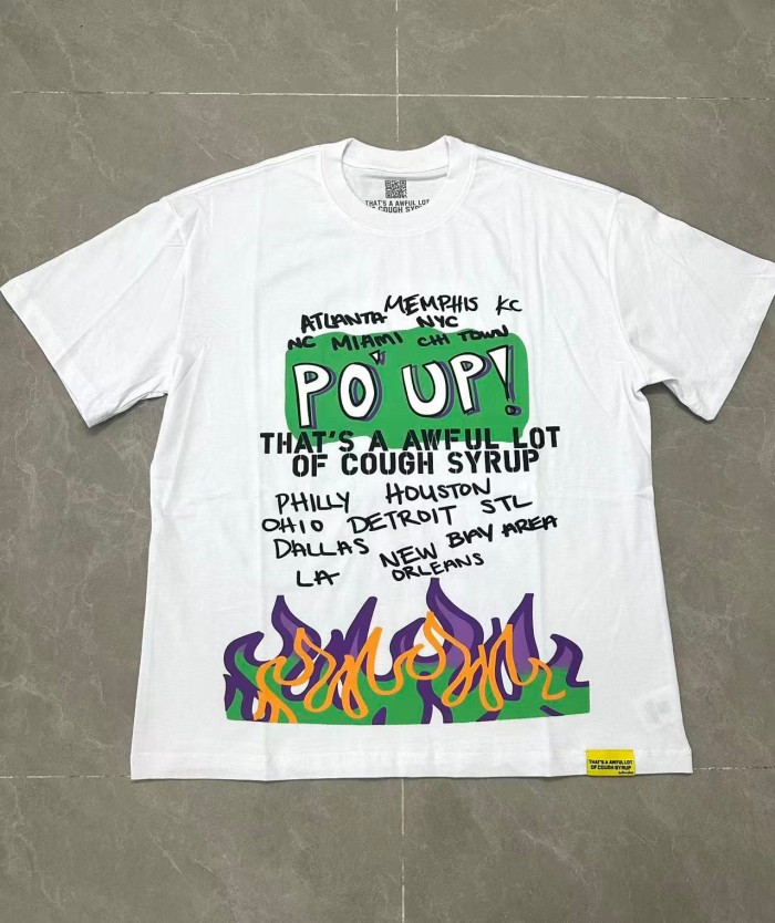 PO' UP US City Name List Green Box Text Gradient Flame Front Purple Syrup Dripping Disposable Cup Print Tee 2 colors 29303911