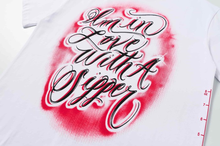 Tattoo Cursive Script Letter Airbrush Spray Paint Red Gradient Fading Motif Tee 29303810