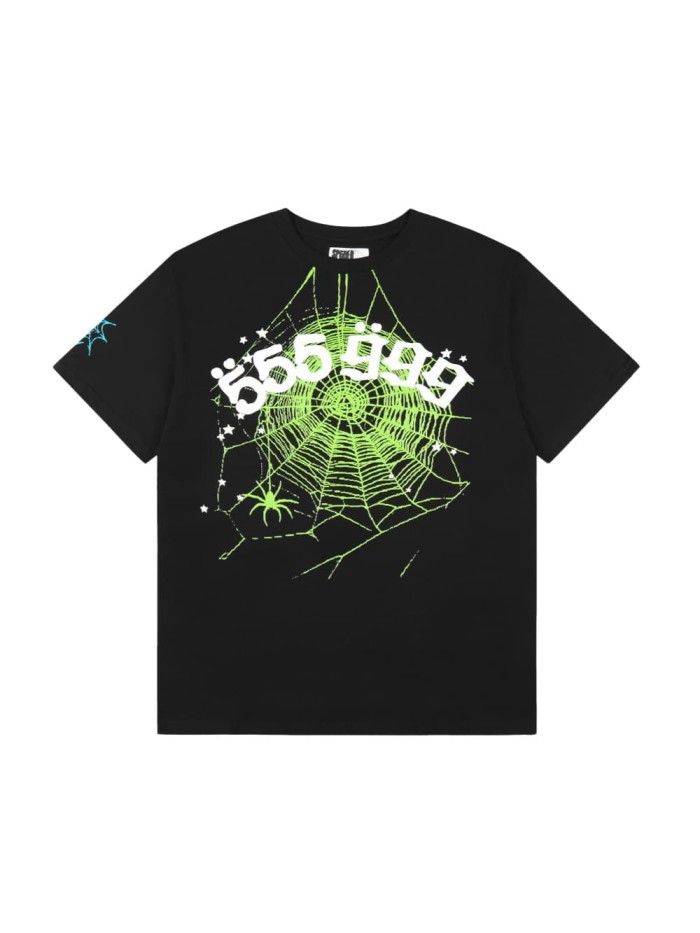 Neon Green Spider Web 555 999 Number Graphic T-Shirt 29304218
