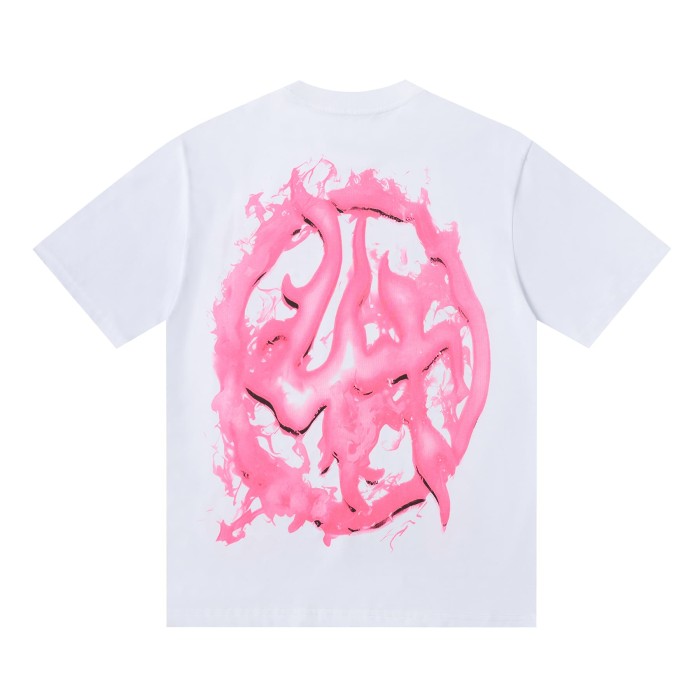 Horror Teeth Portrait Print Back Irregular Flame Circle Demon Logo Double Sided Print Tee 2 colors 29304000