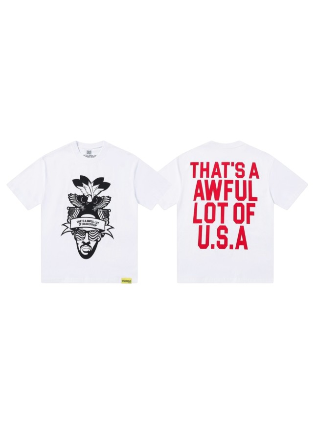 Bald Eagle American Flag Feather Banner Hip Hop Portrait Front Large Bold Red Block Letter Tee 29303913