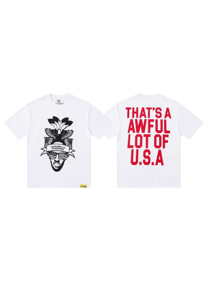 Bald Eagle American Flag Feather Banner Hip Hop Portrait Front Large Bold Red Block Letter Tee 29303913