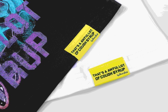 Neon Gradient Skull Syrup Cup Yellow Block Letter Flame Border Slogan Double Sided Print Tee 2 colors 29303958