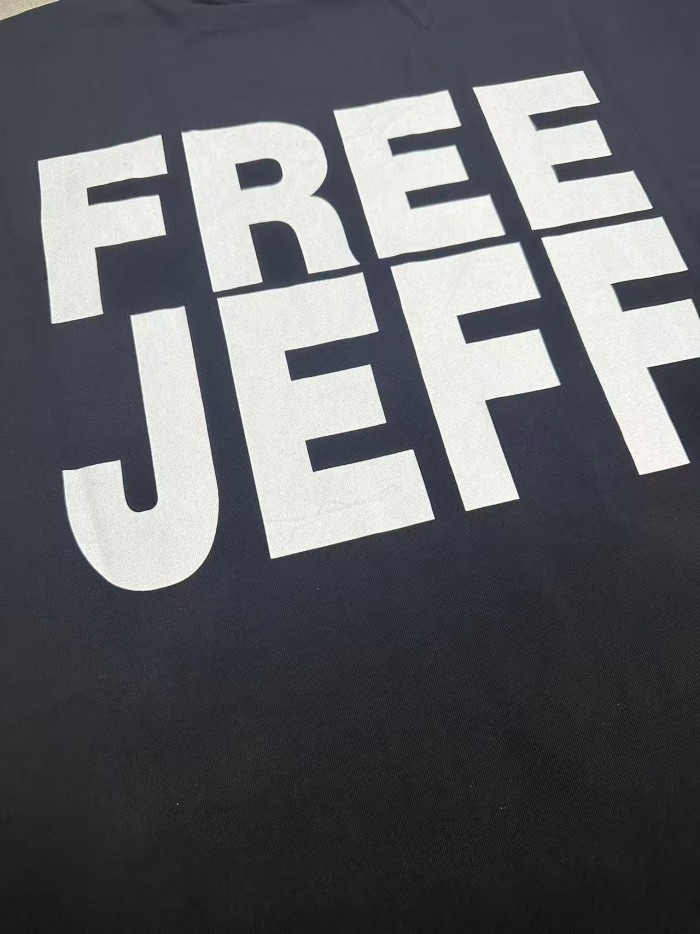 Jesus Crucifix Portrait Front Large Bold Block Letter FREE JEFF Back Double Sided Print Tee 29303891