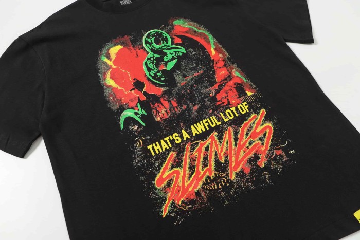 Halo Snake Graffiti Front Two Layer Typography Bright Yellow Bold Block Letter Slimes Script Print Tee 29303916