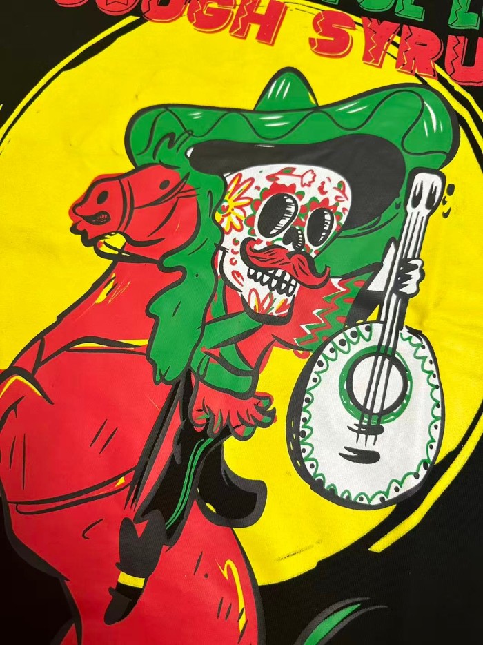 Day Of The Dead Mariachi Skeleton Horse Rider English Spanish Slogan Double Sided Print Tee 2 colors 29303796