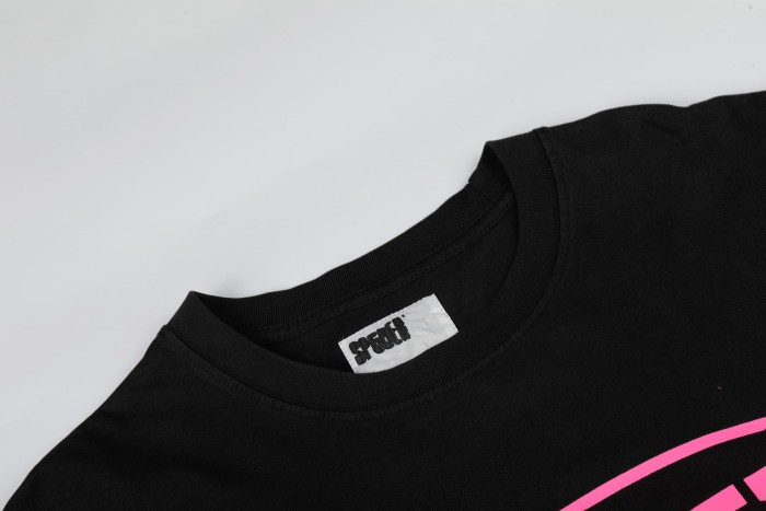 Hot Pink Letter Inside Oval Outline Five Point Star Accent Front Single Chest Print T-Shirt 29304180