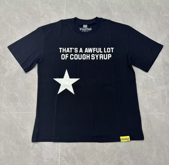 Five Pointed Star Accent Small Font Text Front Large Bold Red Stacked Block Letter Print Tee 29303859