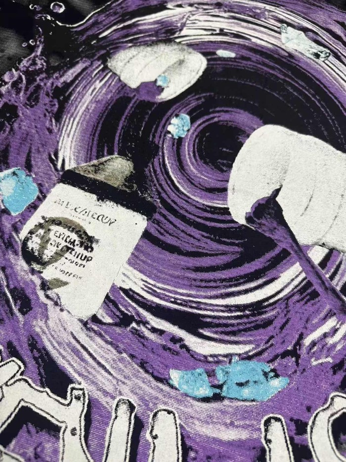 Trippy Purple Liquid Splash Vortex Graphic Two Sided Print Black Spiral Tie Dye Unisex Tee 29303783