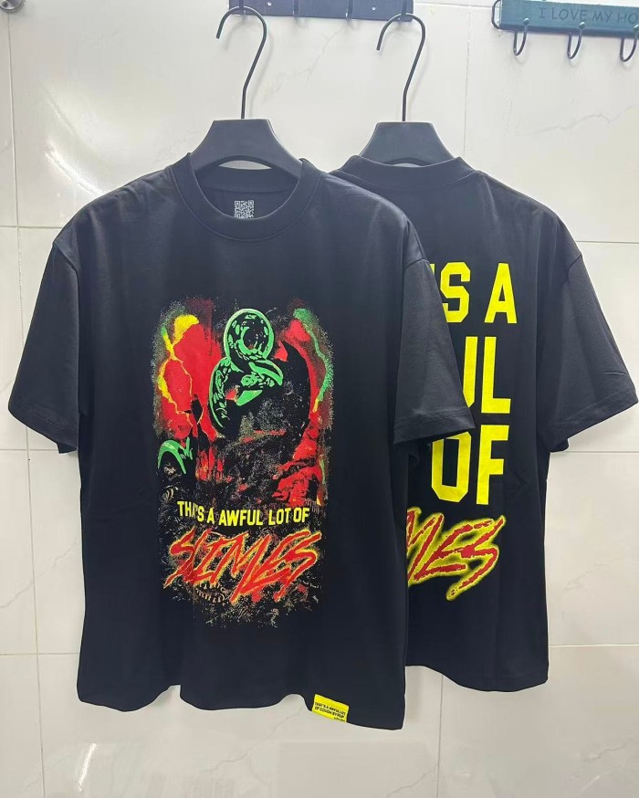 Halo Snake Graffiti Front Two Layer Typography Bright Yellow Bold Block Letter Slimes Script Print Tee 29303916
