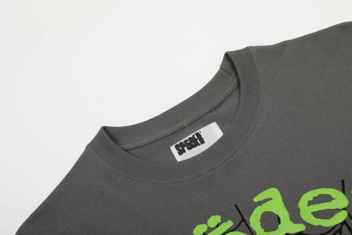 Layer Silkscreen Neon Green Arch Letter Black Outline Spider Web Print T-Shirt 29305147