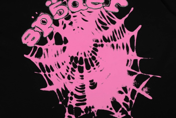 Y2K Drill Streetwear Gradient Pink Splatter Spider Web Outline Rhinestone Inlaid Letter Front Print T-Shirt 29304896