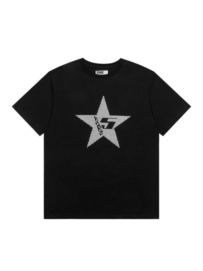 Streetwear Full Hotfix Rhinestone Star Inlaid Letter S Text Front Print T-Shirt 29305059