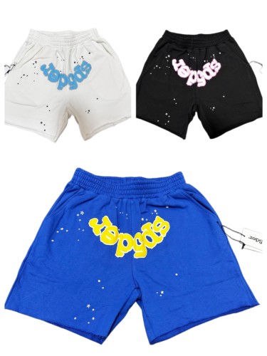 3D Puff Bubble Text Mini Star Print Raw Edge Elastic Waist Drawstring Sweat Shorts 3 colors