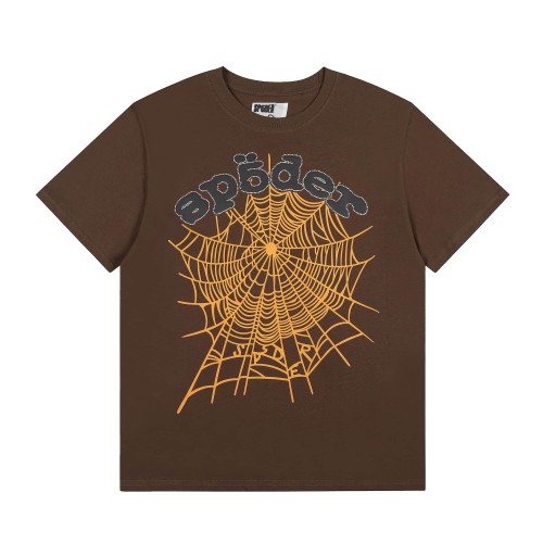 Streetwear Contrast Orange Spider Web Graphic Rhinestone Trim Letter Print T-Shirt 29304917