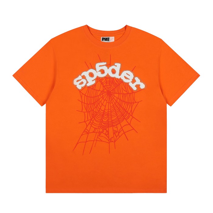 Arch Curved White Rhinestone Beaded Trim Rounded Script Letter Spider Web Print T-Shirt 2 colors 29304801