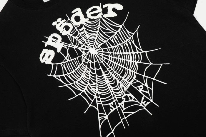Streetwear Textured Bubble Puff Print Spider Web Graphic Contrast Black & White Oversized Crew Neck T-Shirt 2 colors 29304835