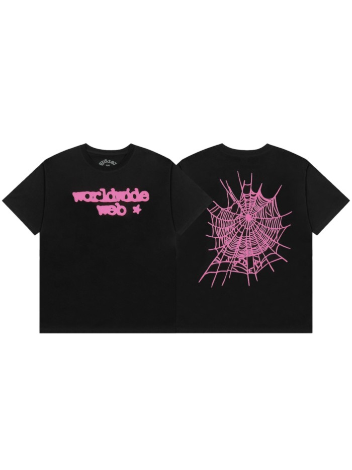 3D Raised Puff Foam Worldwide Web Letter & Large Spider Web Print T-Shirt 29305049