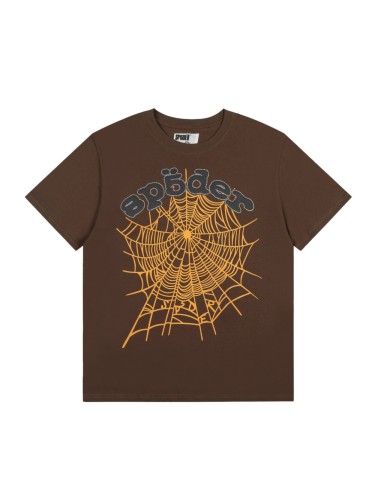Streetwear Contrast Orange Spider Web Graphic Rhinestone Trim Letter Print T-Shirt 29304917